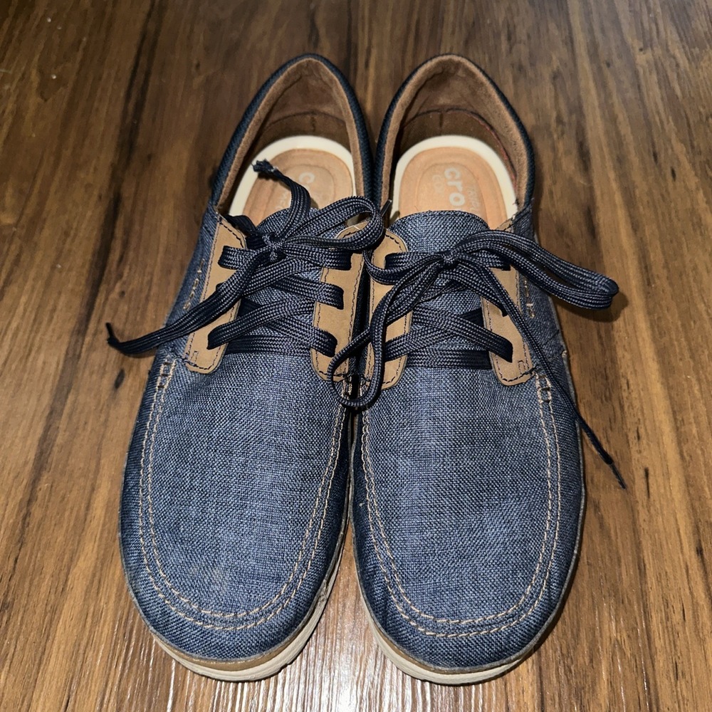 CROCS Mens Santa Cruz Playa Loafer Lace Up Blue Denim Shoes Size 11- 204827